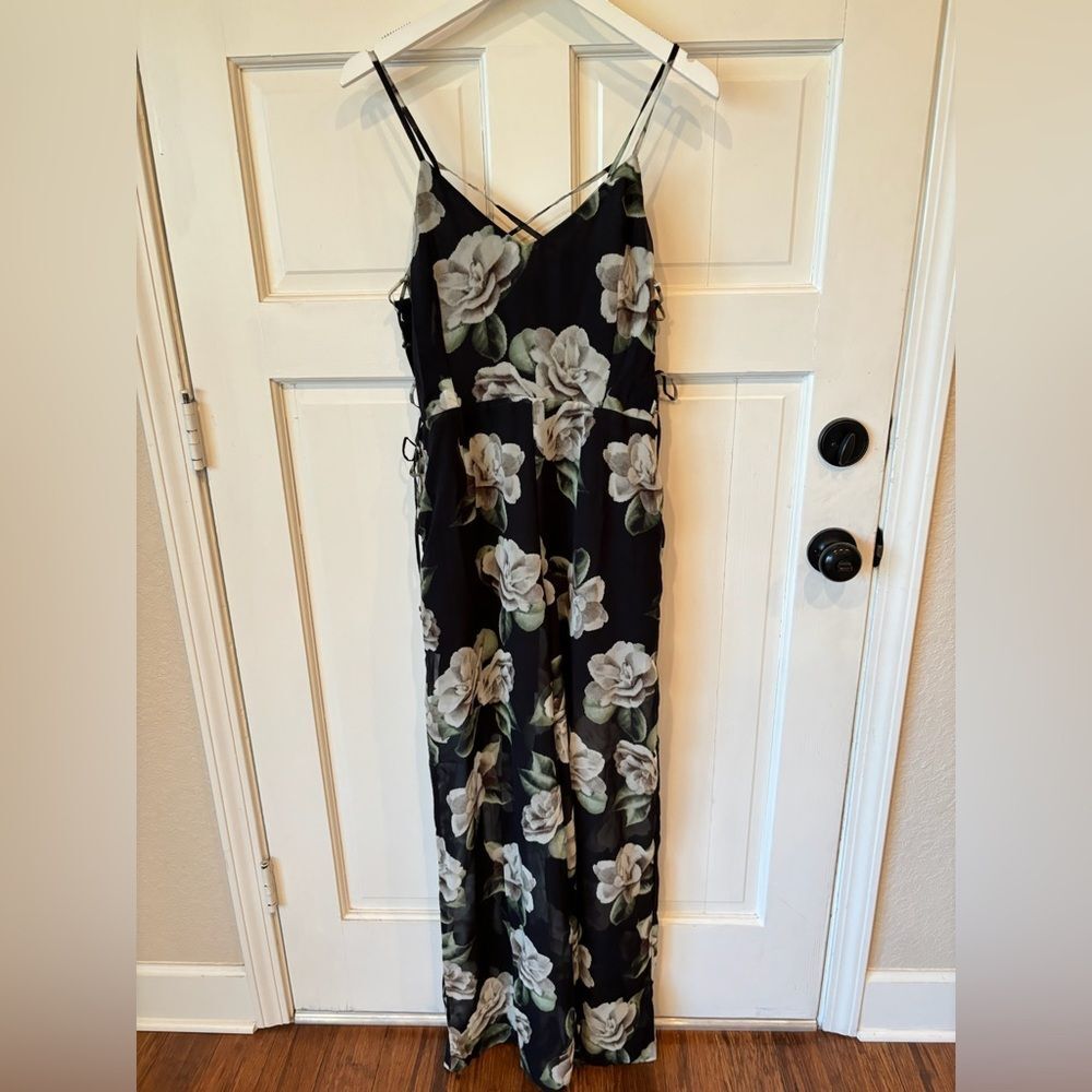 NWT Line & Dot 100% Silk Floral Black Jumper Jumpsuit